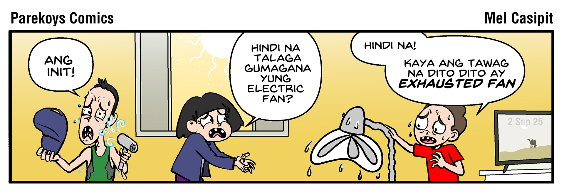 Image of Parekoys Comics strip with Exhaust fan as the punchline.